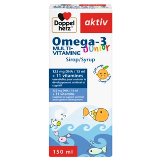 Illustration of the product packaging Doppelherz aktiv Omega-3 Junior front view